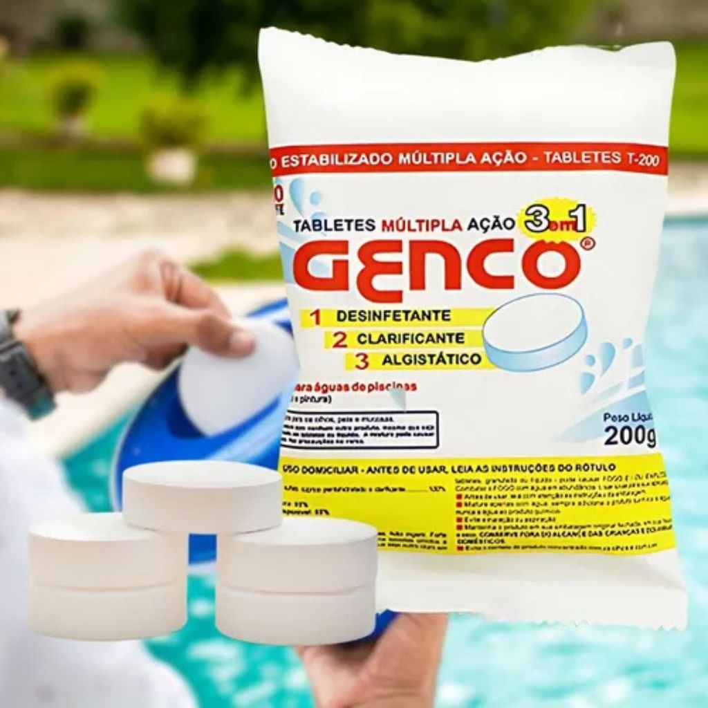 Kit 5 Pastilhas Cloro Genco 3 Em 1 Tablete 200g Múltipla Ação Original