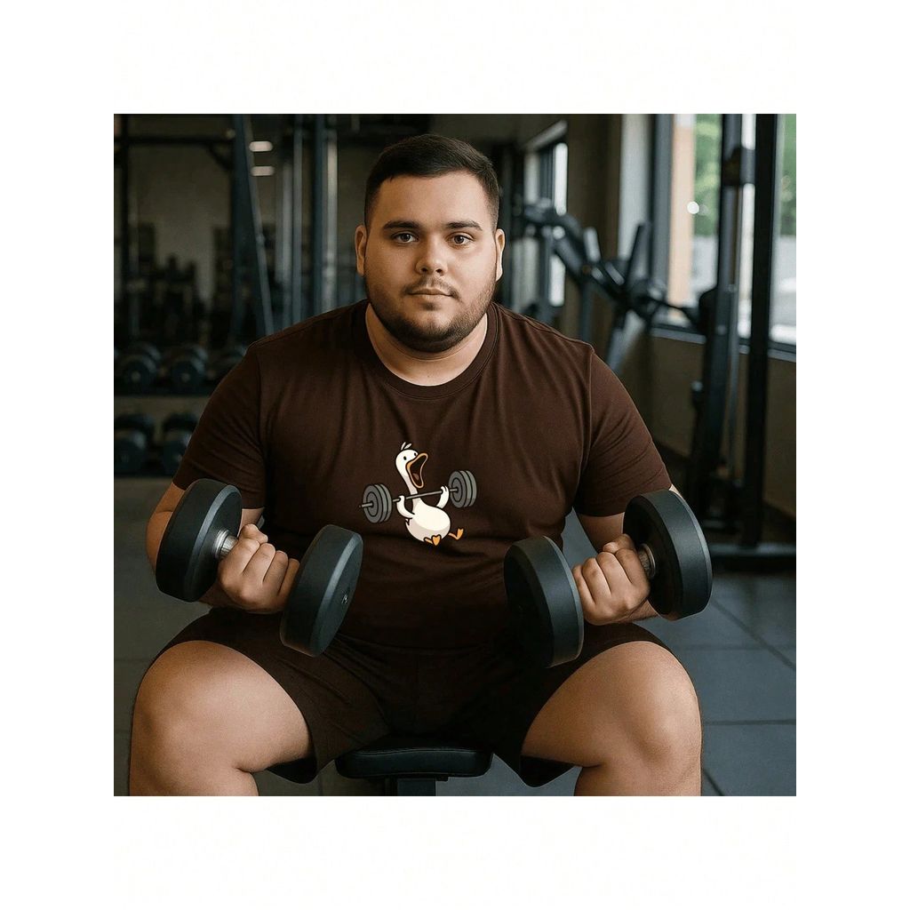Camiseta masculina plus size, Pato academia manga curta, gola redonda, estampada perfeita para treinos na academia