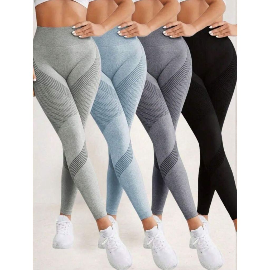 Kit 4 Calças Legging Modeladora Fitness Roxa Empina Bumbum Cos Alto Treino Academia Envio Imediato