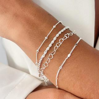 Kit 4 Pulseiras Femininas Folheado a Prata 925 Bolinha, Coração Vazado, Cordão Baiano e Corações Delicados em Oferta na Shopee