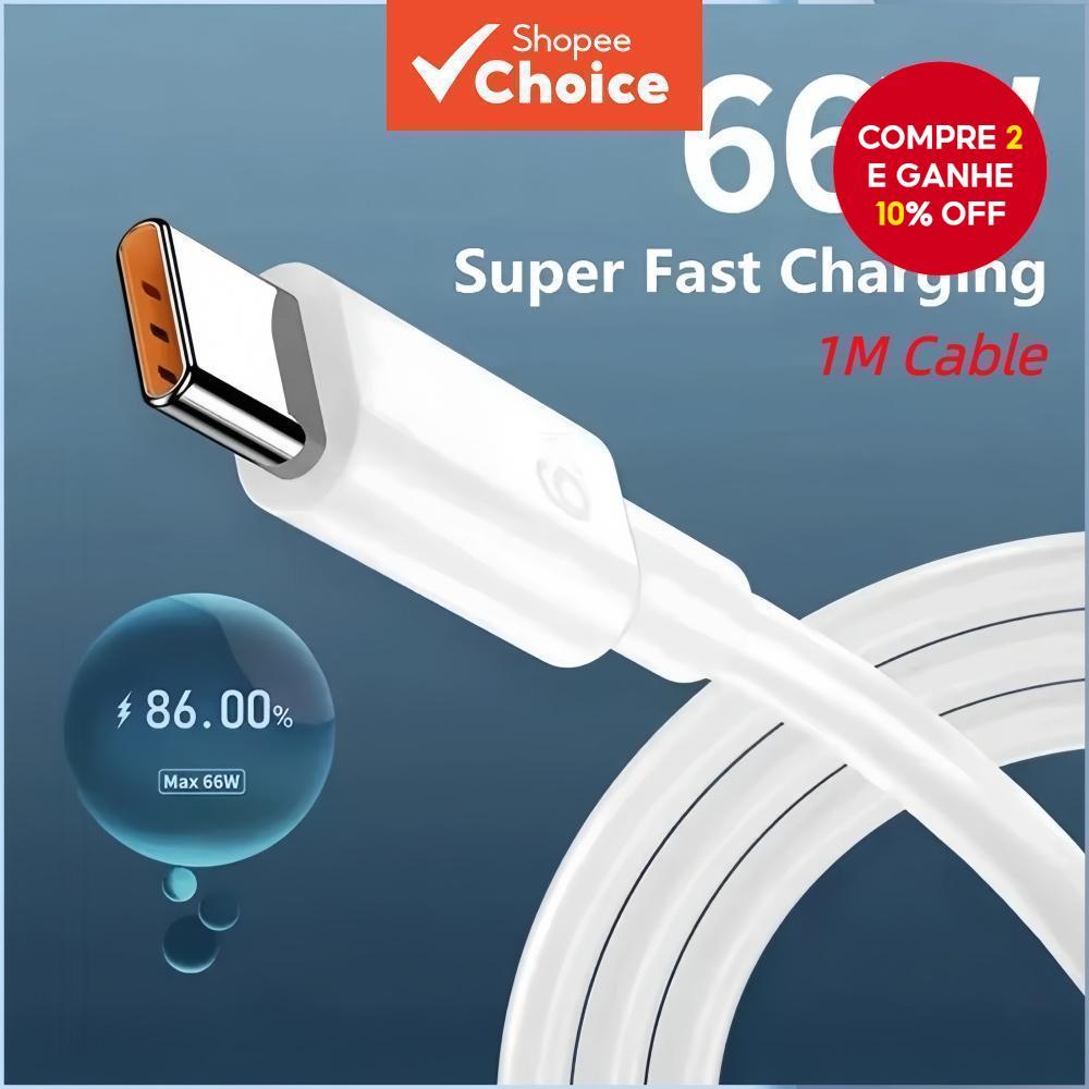 Cabo de Carregamento Super Rápido USB Tipo C 6A 66W para Infinix Smart 8 7 5 Hot 40/30i 30 Play Hot 40 Pro