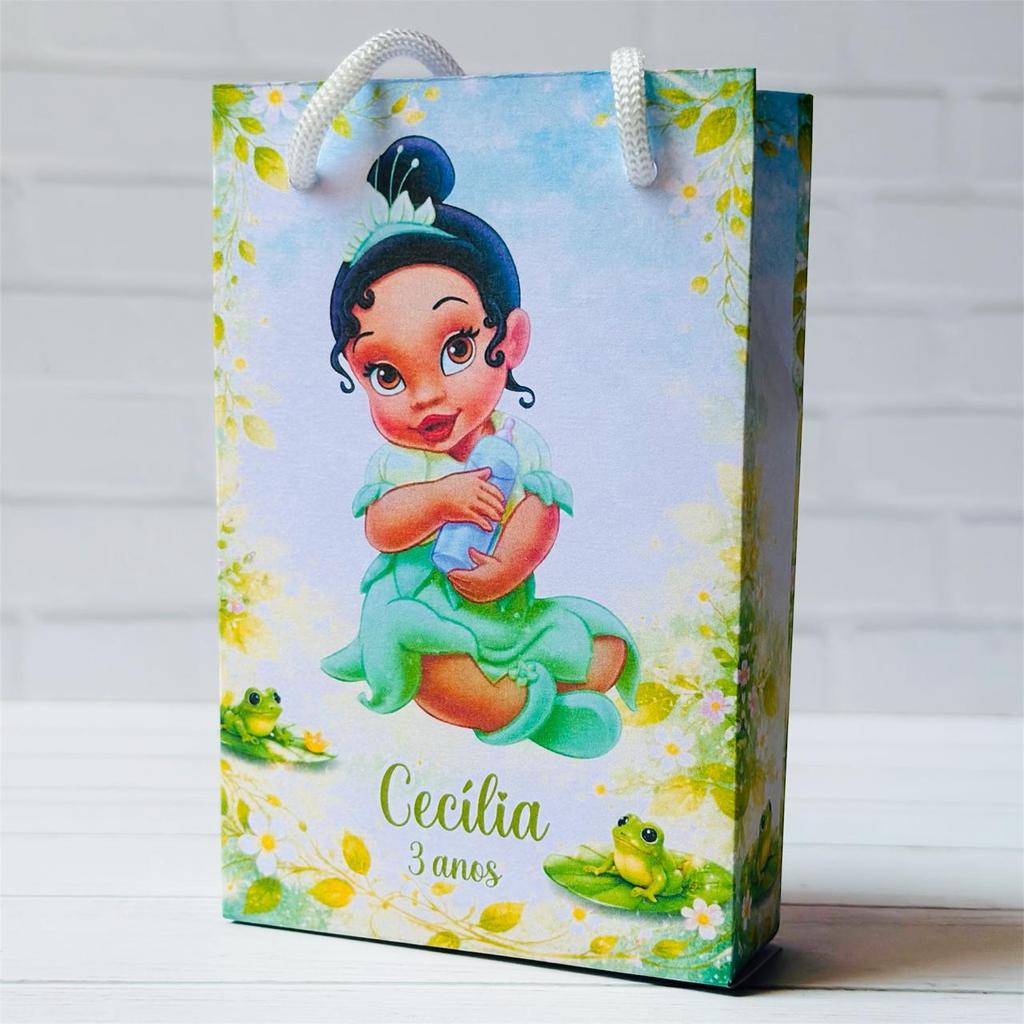 Sacolinha Tiana Baby Princesa e o Sapa  | Personalizada Com Nome | Mimos Festa Aniversário Lembrancinhas Personalizados