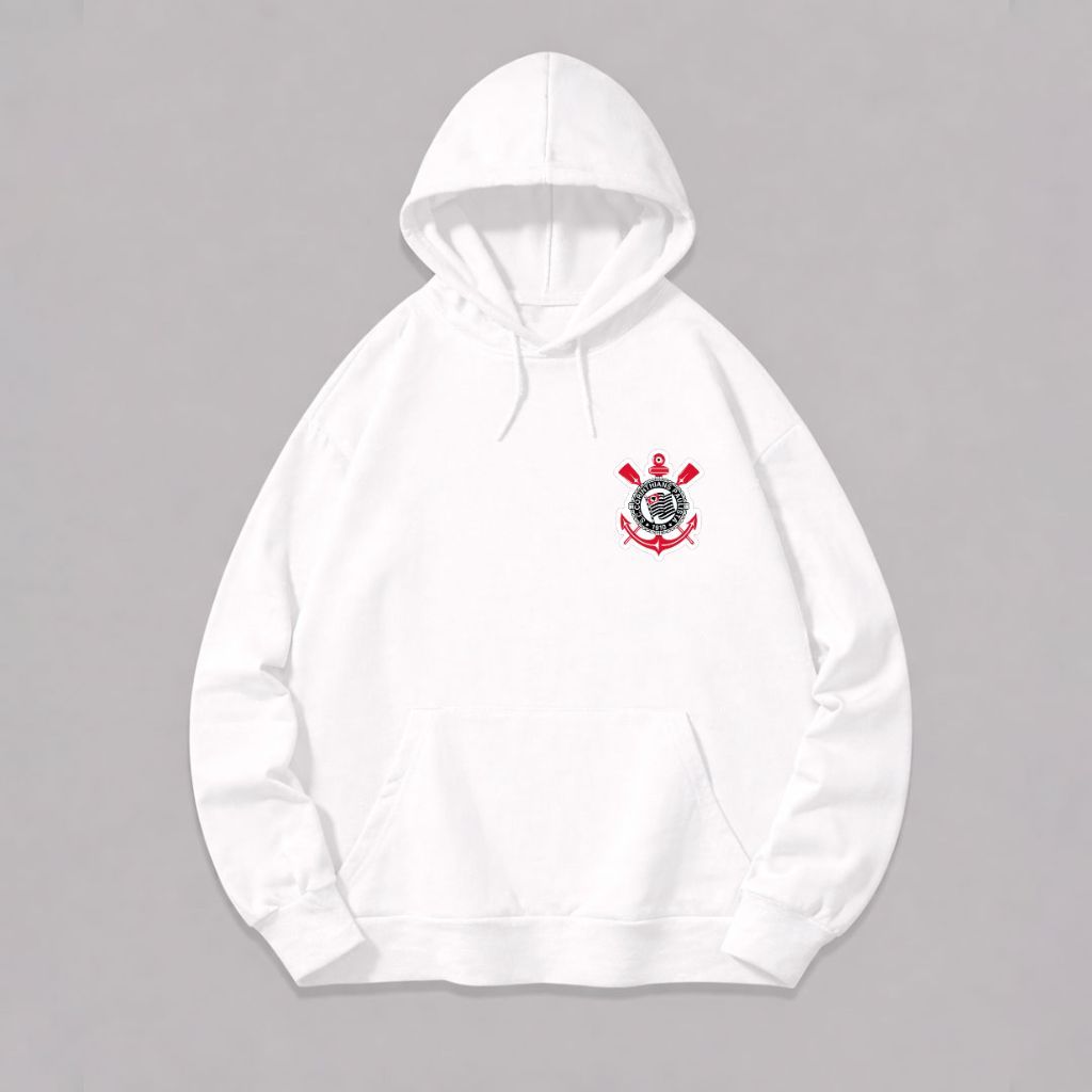 Moletom Canguru Corinthians SCCP Futebol Símbolo Logo No Peito Blusa De Frio Torcedor Com Capuz Algodão