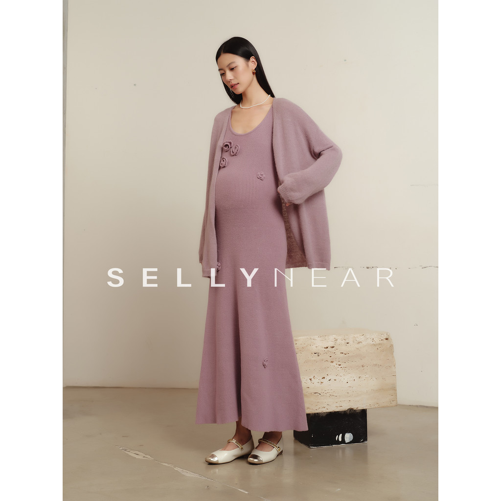 SELLYNEAR Terno de maternidade outono inverno novo estilo elegante estilo ocidental suave tridimensional vestido de flor