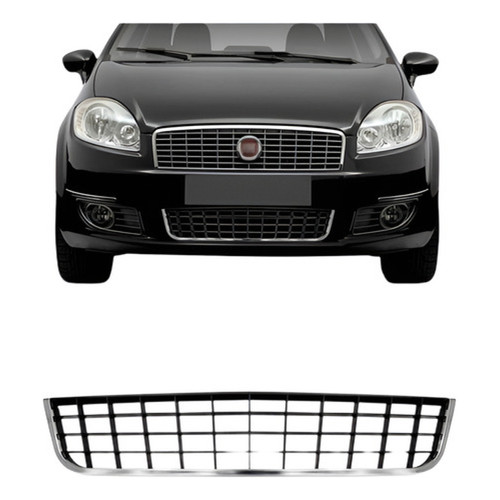 Grade Tela Parachoque Fiat Linea Preta Com o Friso Cromado 2007 2008 2009 2010 2011 2012 2013 2014