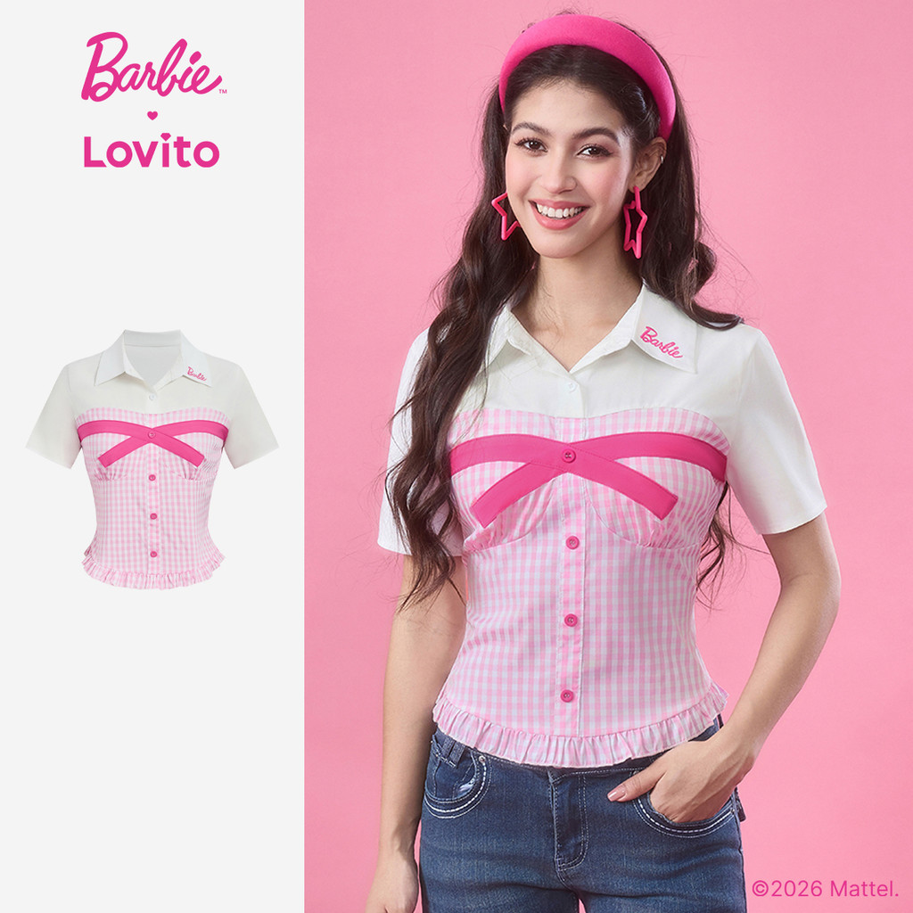 Barbie™ X Lovito Blusa Casual Bordado Costura em Tecido Blusa Primavera/verão para Mulheres LB1AD030 em Oferta na Shopee