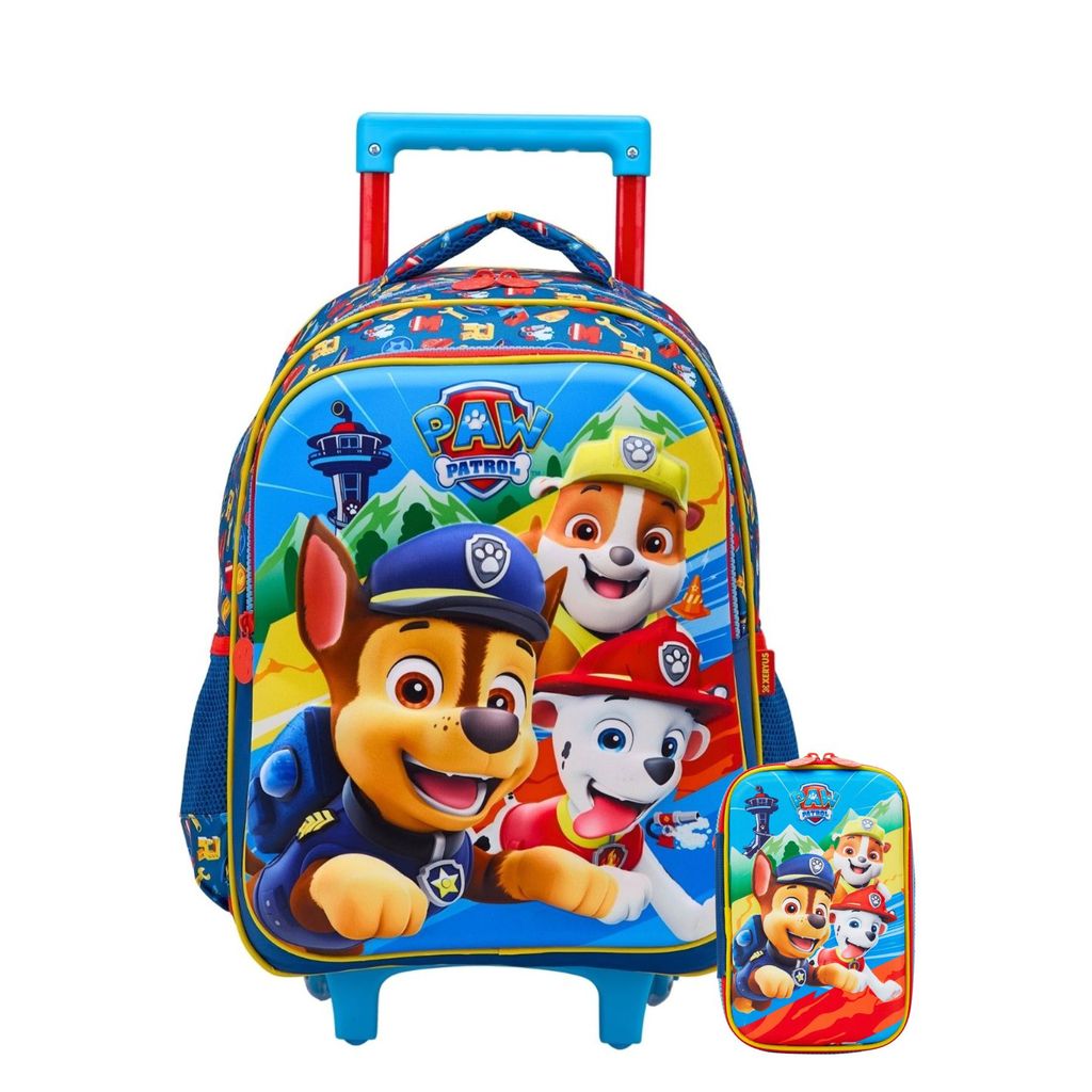 Kit Conjunto Escolar Infantil Menino 3D Patrulha Canina Paw Patrol Mochila de Rodinha +  Estojo Penal Box