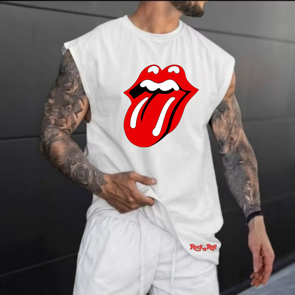 Regata Machão Rock in Roll Oversized 100% Algodão Camiseta Cavada Musculação Streetwear Academia Promoção