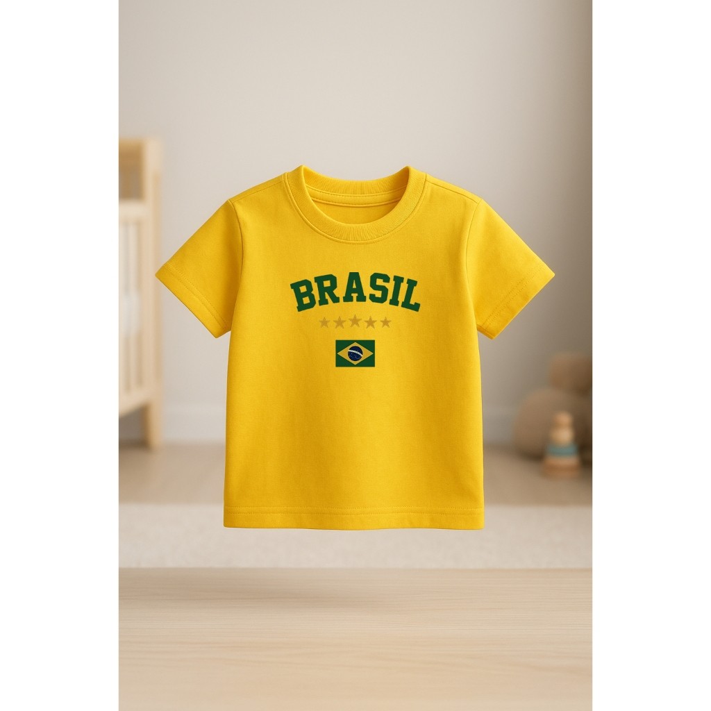 Camiseta Infantil Brasil – Algodão Confortável – Roupa de Criança Estilo Copa - Ideal para Copa, Jogos e Presente