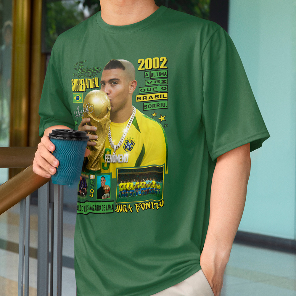 Camisa Ronaldo Fenômeno R9 Brasil Futebol Campeão Copa Do Mundo 2002 Camiseta Algodão Premium