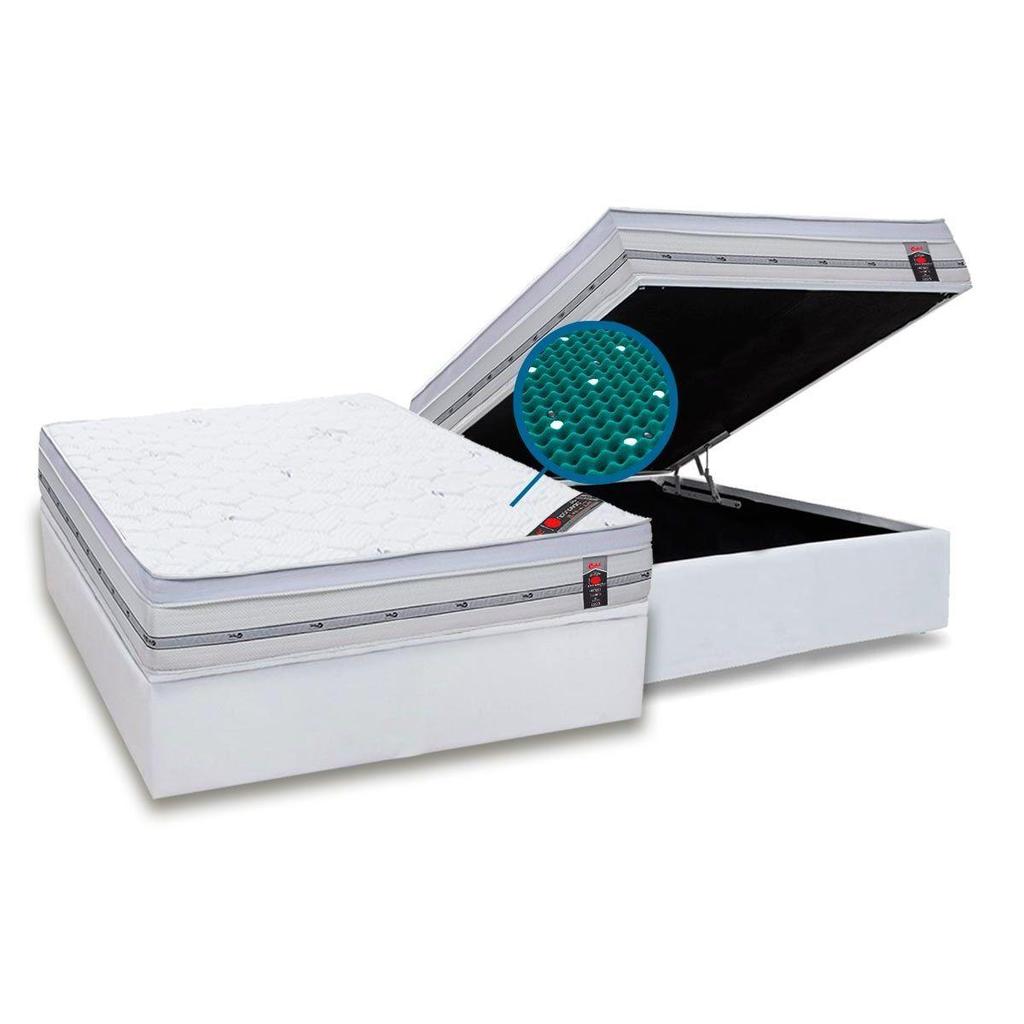 Cama Box Baú Casal: Colchão Magnético Castor Pocket Gold Star + Base CRC Courano White(138x188)
