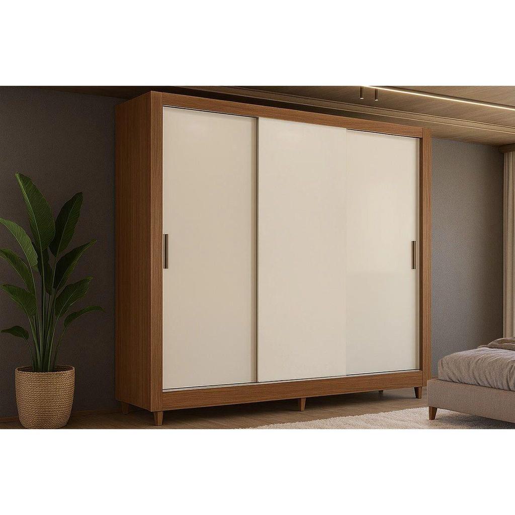 Guarda Roupa Casal Itália 3 Portas de Correr Jequitiba/Off White Santos Andirá em Oferta na Shopee