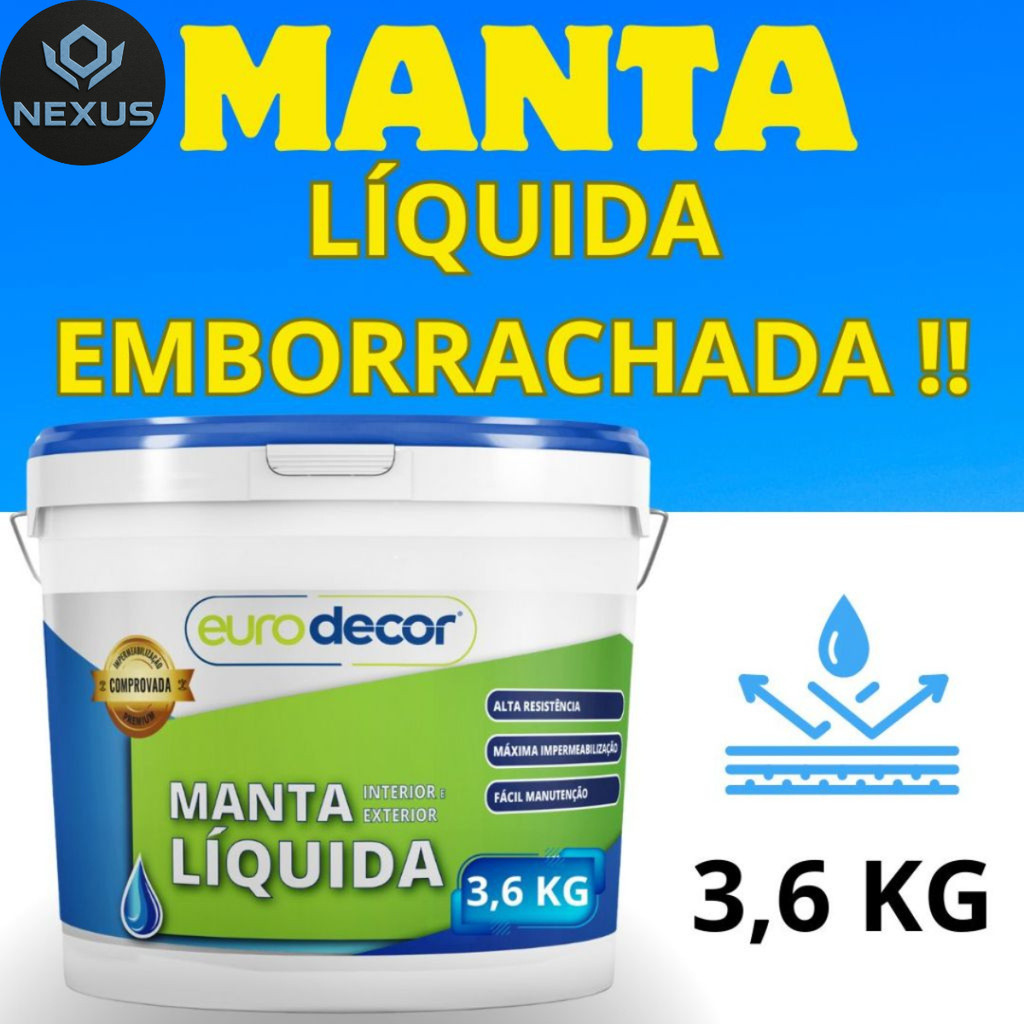 Manta Líquida 1Kg e 3,6kg Emborrachada Impermeabilizante Eurodecor Várias Cores Interior e Exterior