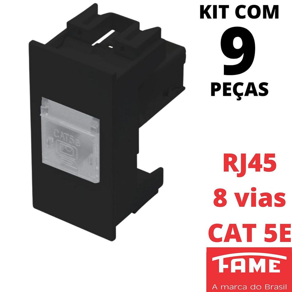 9un Módulo Tomada Rede de Informatica RJ45 CAT 5E 8 Vias Habitat Black Preto FAME