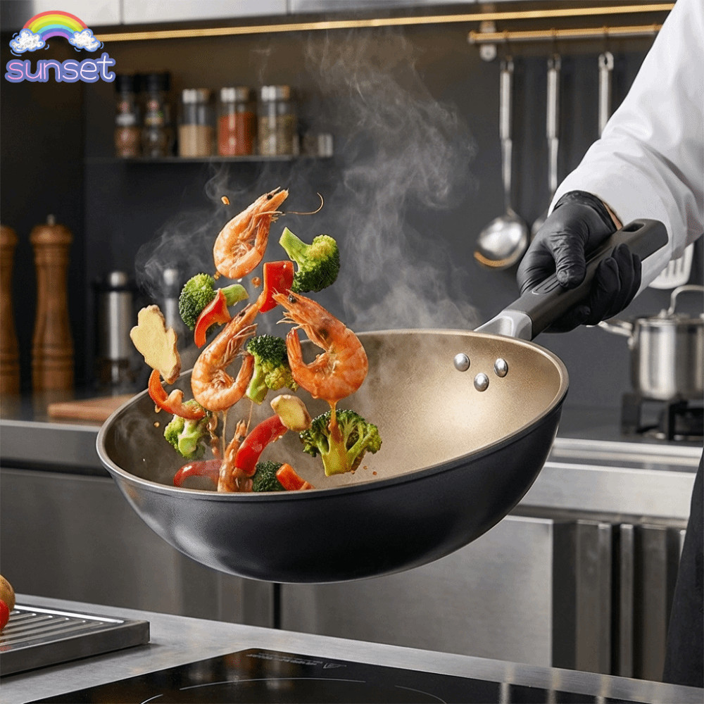 Imagem Frigideira De Ferro Fundido SUNSET , Titânio Antiaderente À Prova De Ferrugem , Wok Profissional De Bife Frito De 30/32/