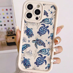 Capinha Capa de Silicone Estampa de tartaruga azul Anti queda para Samsung A04 A05 A10 A12 A14 A15 A32 A35 A55 A72