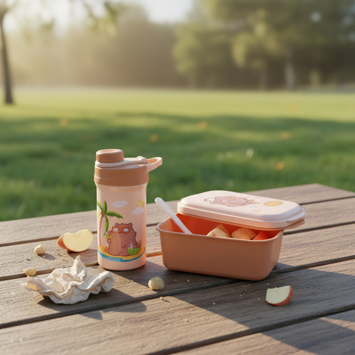 Kit Alimentação Infantil Capivara Marmita Lancheira Garrafa Marrom-claro em Oferta na Shopee