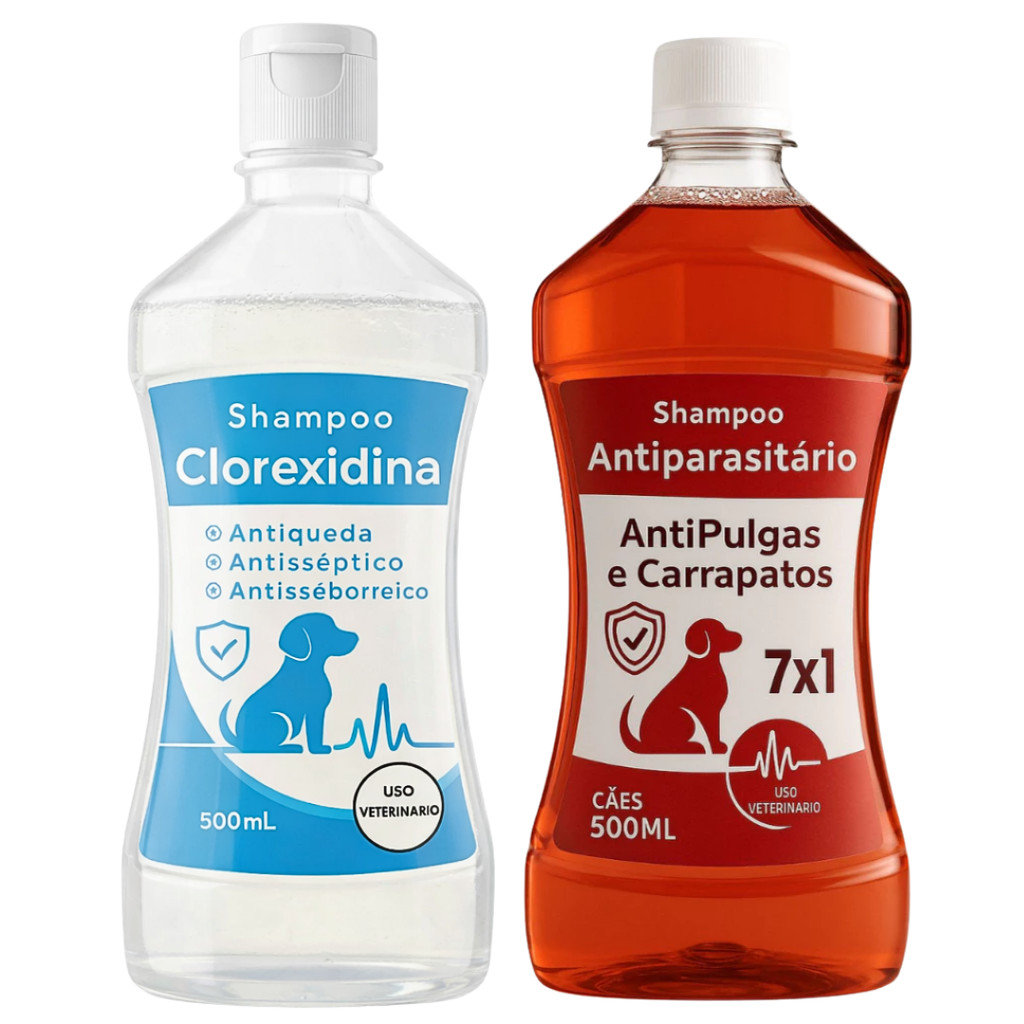 Shampoo Clorexidina ou Shampoo Antiparasitário 7 em 1 Cães - 500mL