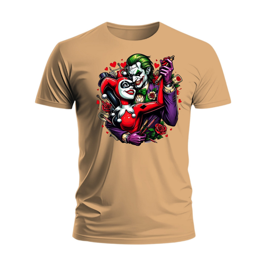 Camiseta Coringa e Arlequina Camisa 100%Algodão