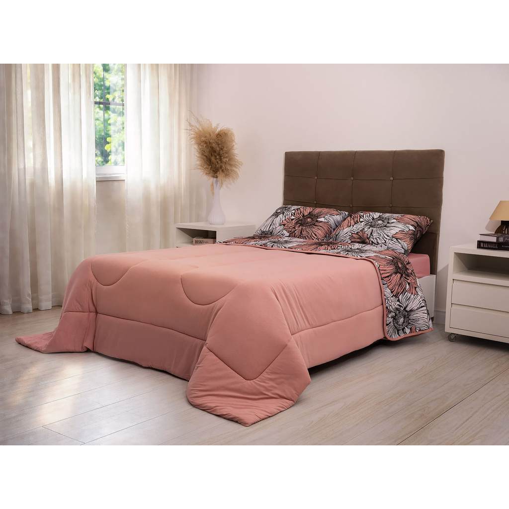 Jogo de Cama Queen Completo 5 Peças com Edredom Malha 100% Algodão
