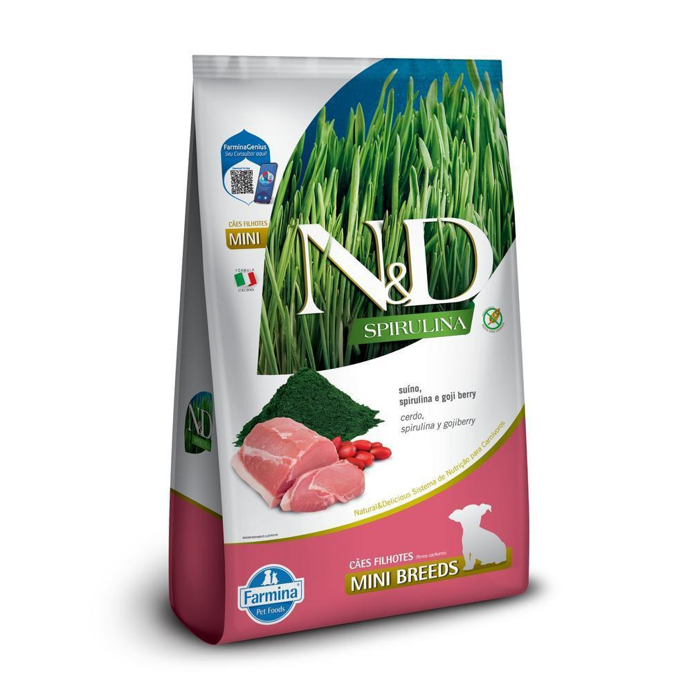 N&D Spirulina para Cães Filhotes de Raças Mini e Pequenas Sabor Suíno, Spirulina e Goji Berry 2Kg