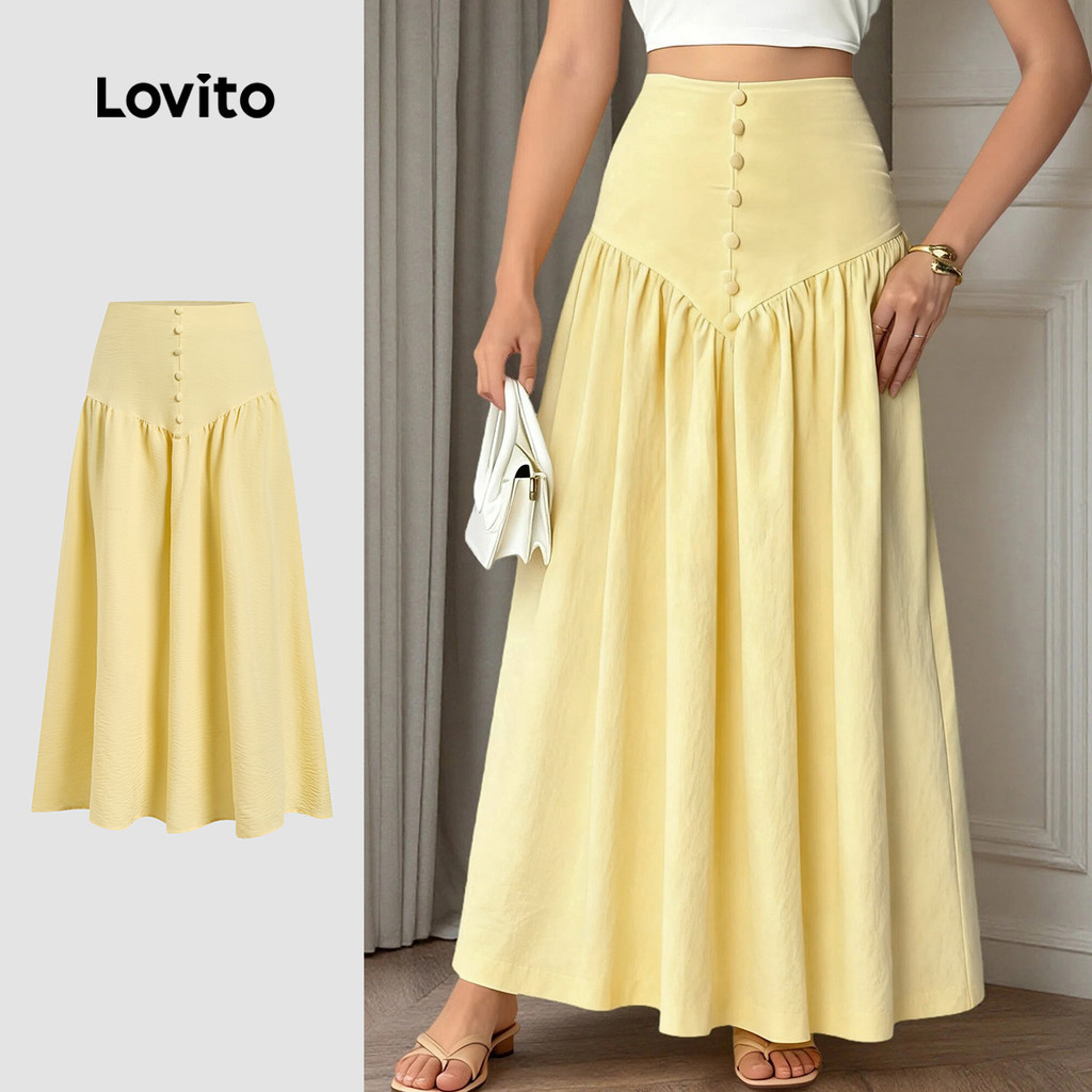 Lovito Saias Casuais com Zíper Primavera/verão Saias Amarelas para Mulheres L167LD086 em Oferta na Shopee