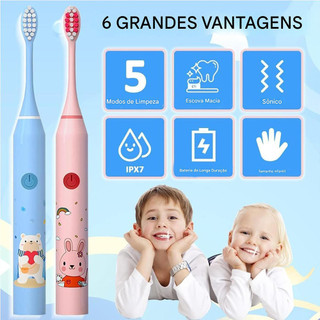Escova de dentes elétrica sônica infantil 1 a 3 anos 100% impermeável cerdas macias segur…