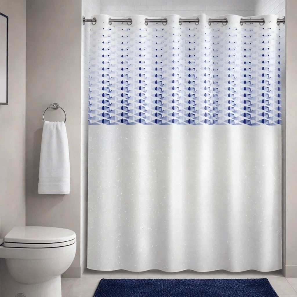 Cortina para Box com Ilhós Visor Geométrico 2m - Plast Leo / Banheiro / Fácil de Instalar / Prática