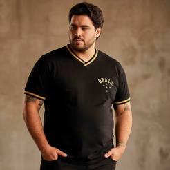 Camisa Brasil Retrô Preta Plus Size Masculina