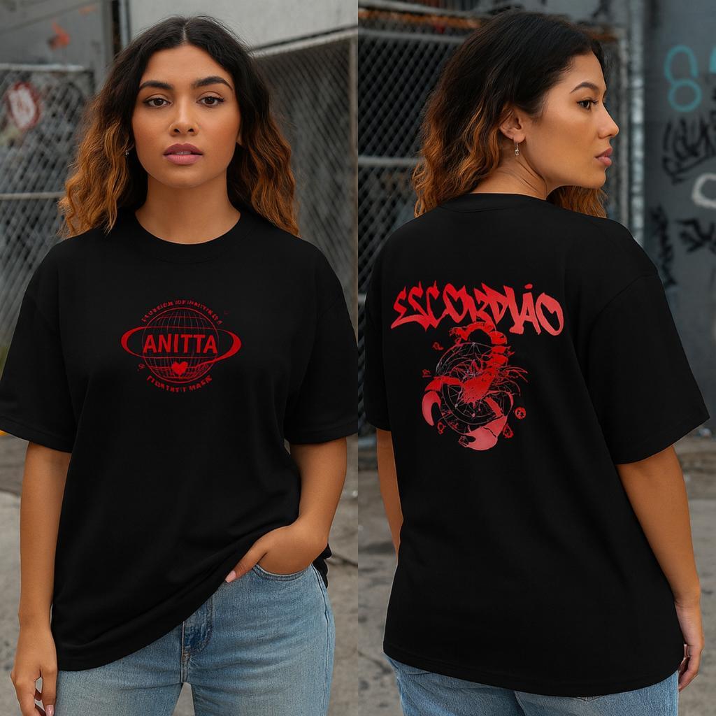 Tshirt Unissex Camisa Signo de Escorpião - Tema Ensaios da Anitta 2026 Cosmos Universo Horóscopo
