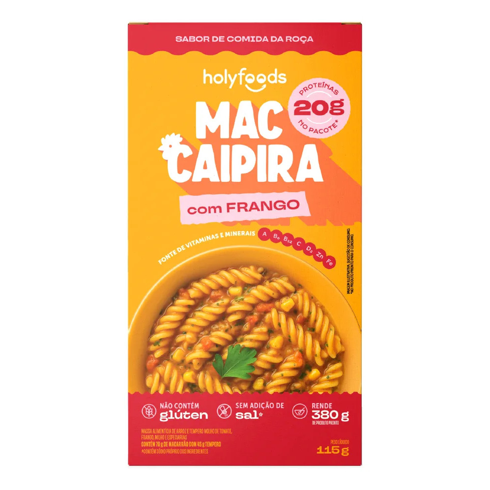 Mac Caipira HolyFoods 380g Proteico com Frango e Milho 20g Proteína