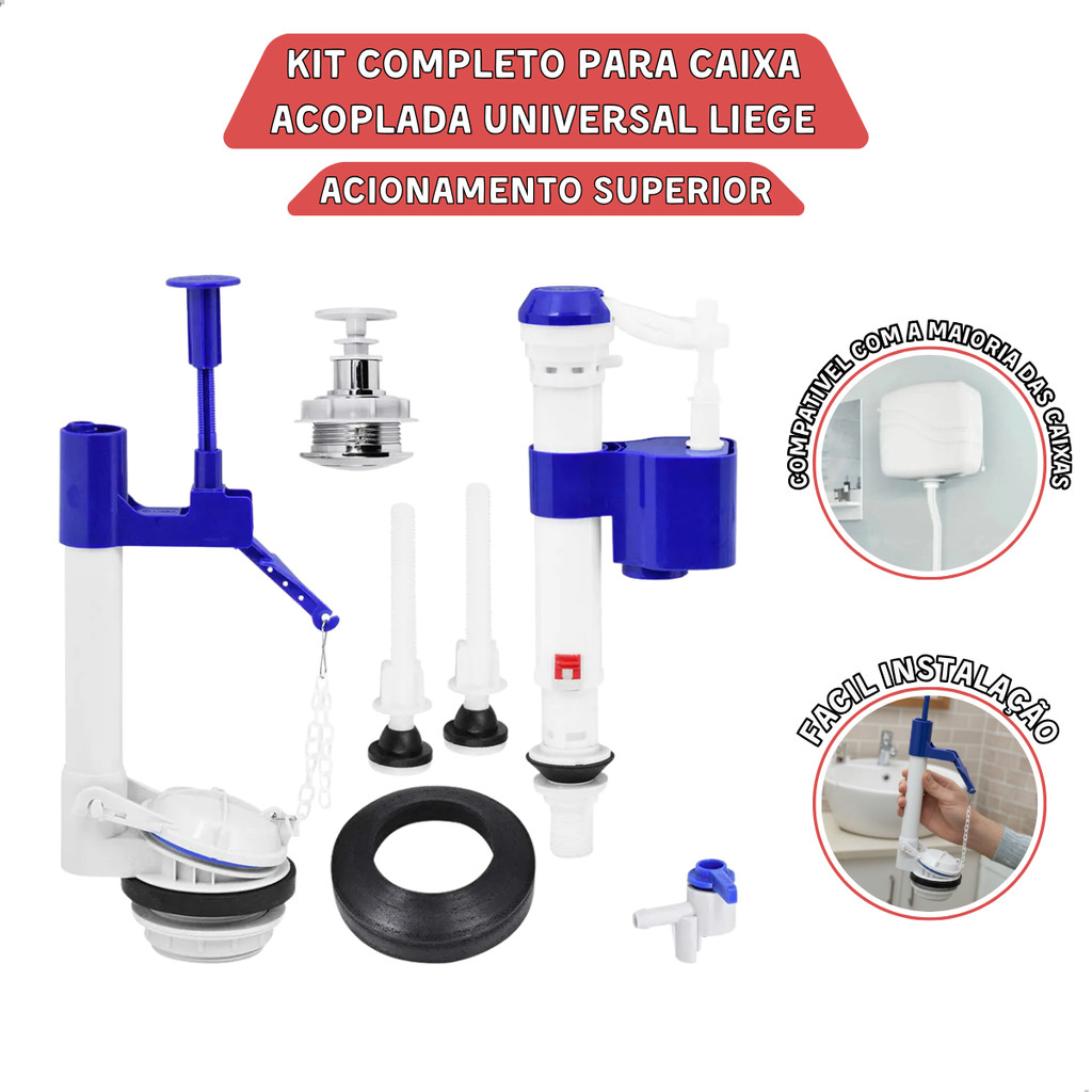 Kit Completo Caixa Acoplada Universal Liege Com Acionamento Superior casa Logasa Deca Incepa Celite