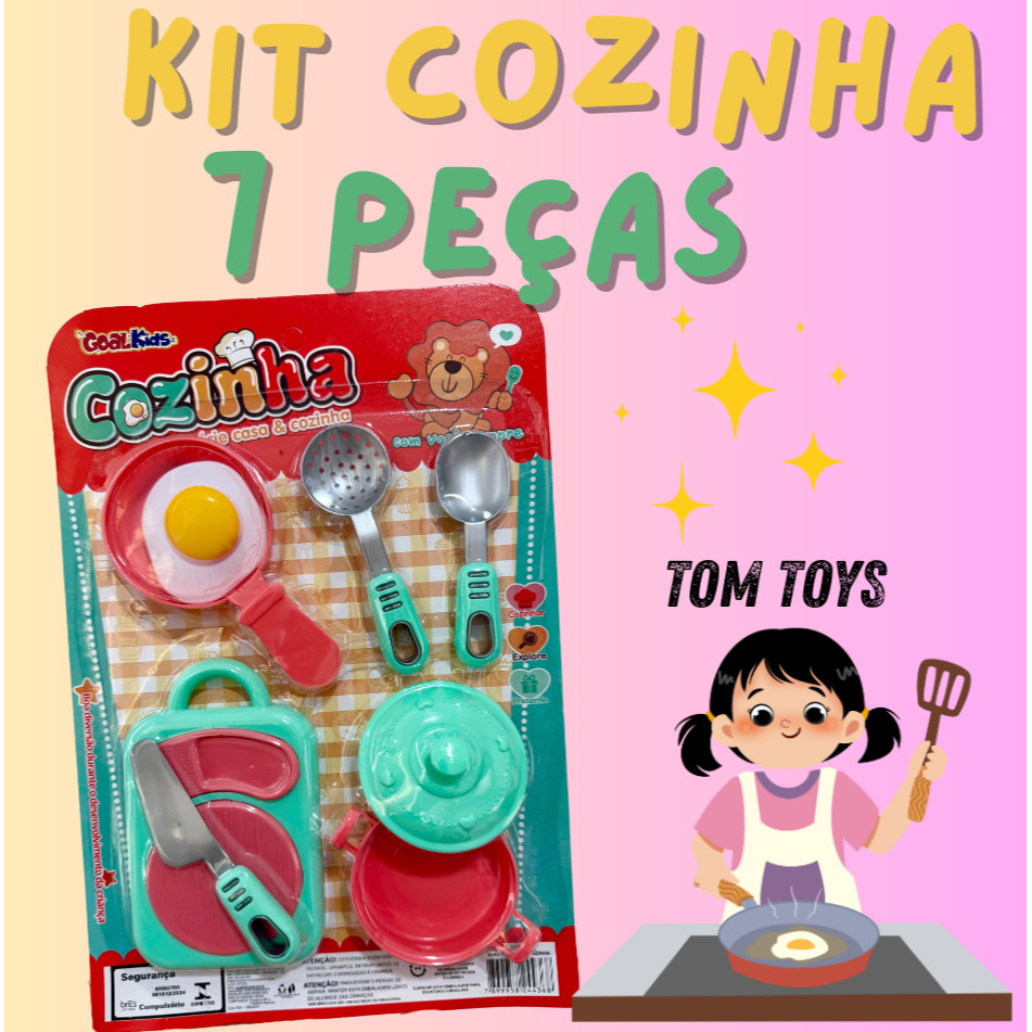 Kit 7 peças Brinquedo Cozinha Infantil com Tábua, Ovo, Frigideira, Panela e Utensílios em Oferta na Shopee