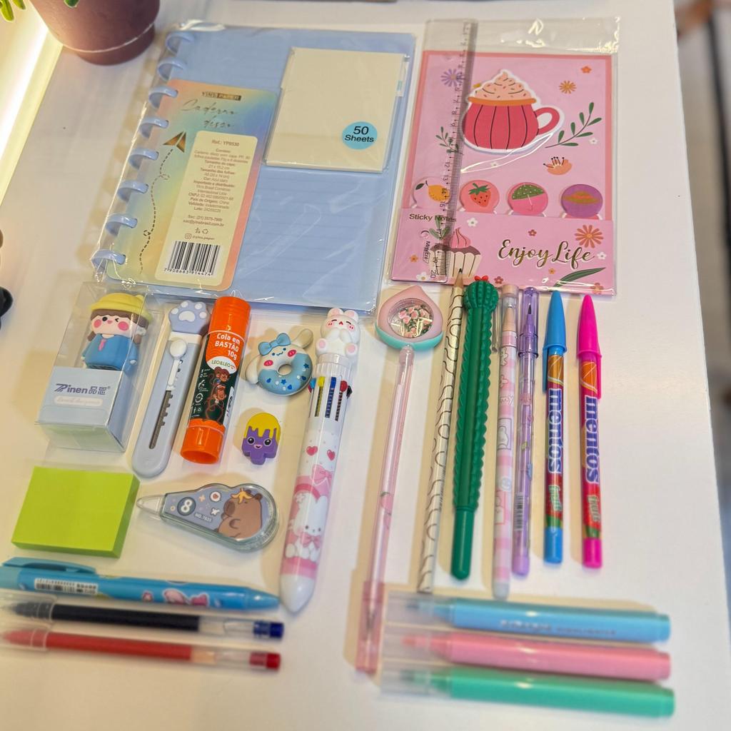 Caderno Inteligente A5 + Papelaria Fofa | 25 Itens Criativos para Estudo em Oferta na Shopee