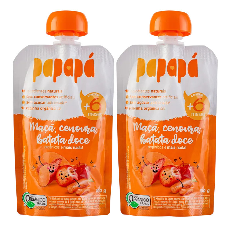 Papinha Maçã Cenoura Batata-Doce Papapá Squeeze 100g KIT C/2