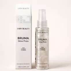 Bruma Facial Glow Prata Lady Beauty Iluminadora Fixadora de Maquiagem Brilho Suave Uso Profissional