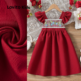 Lovito Vestido Infantil Fofo Com Babados Vermelho Para Meninas Ideal Para Primavera/verão L162LD279 em Oferta na Shopee
