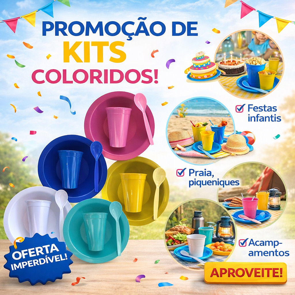 20 kits completo prato copo e colher alimentação lanche sobremesa refeição barato qualidade colorido