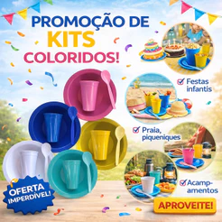 20 kits completo prato copo e colher alimentação lanche sobremesa refeição barato qualidade colorido