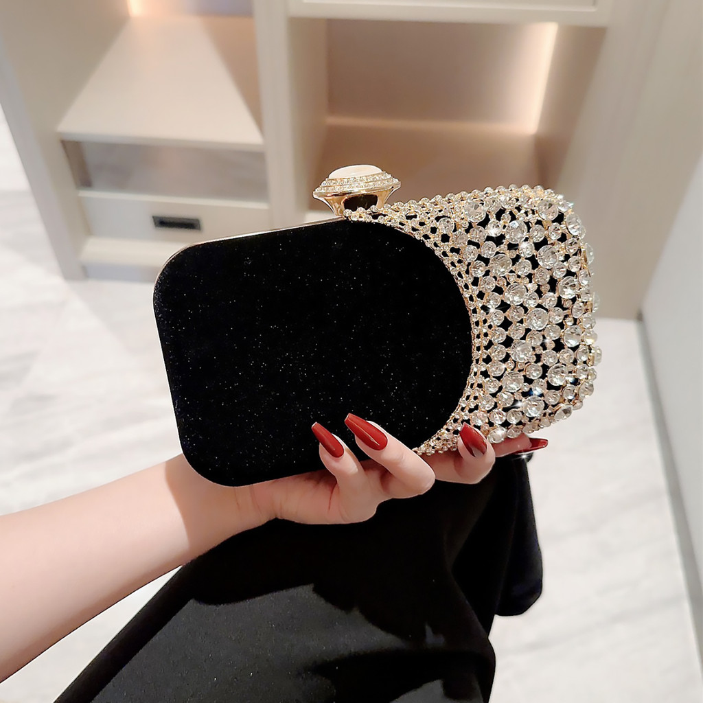 Bolsa Clutch Feminina Preta com Strass Champanhe e Alça Removível para Jantares e Festas Y1119 em Oferta na Shopee