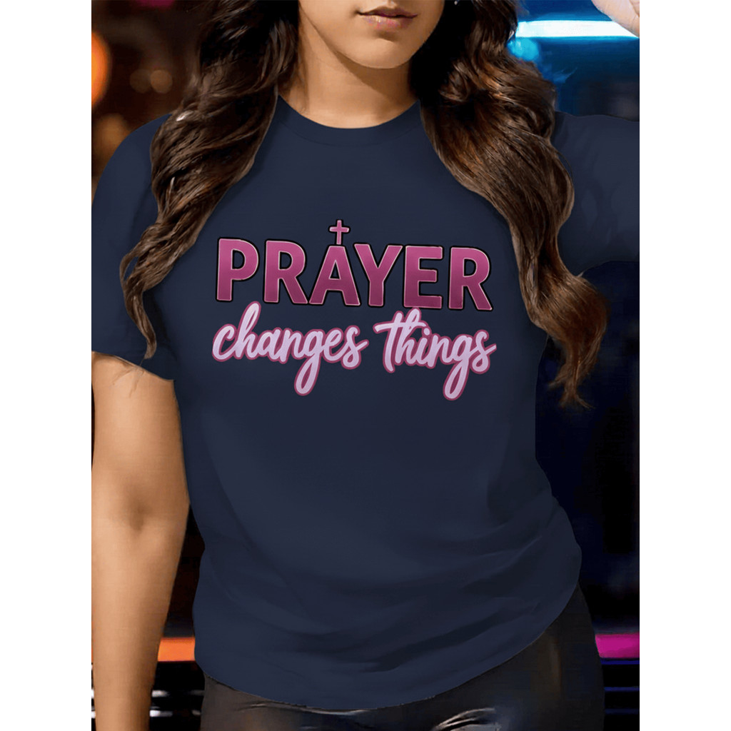 Tshirt Feminina Prayer Changes Things Estilosa Estampada Lançamento Camiseta 100% Algodão Camisetão Camisa-Estampaê