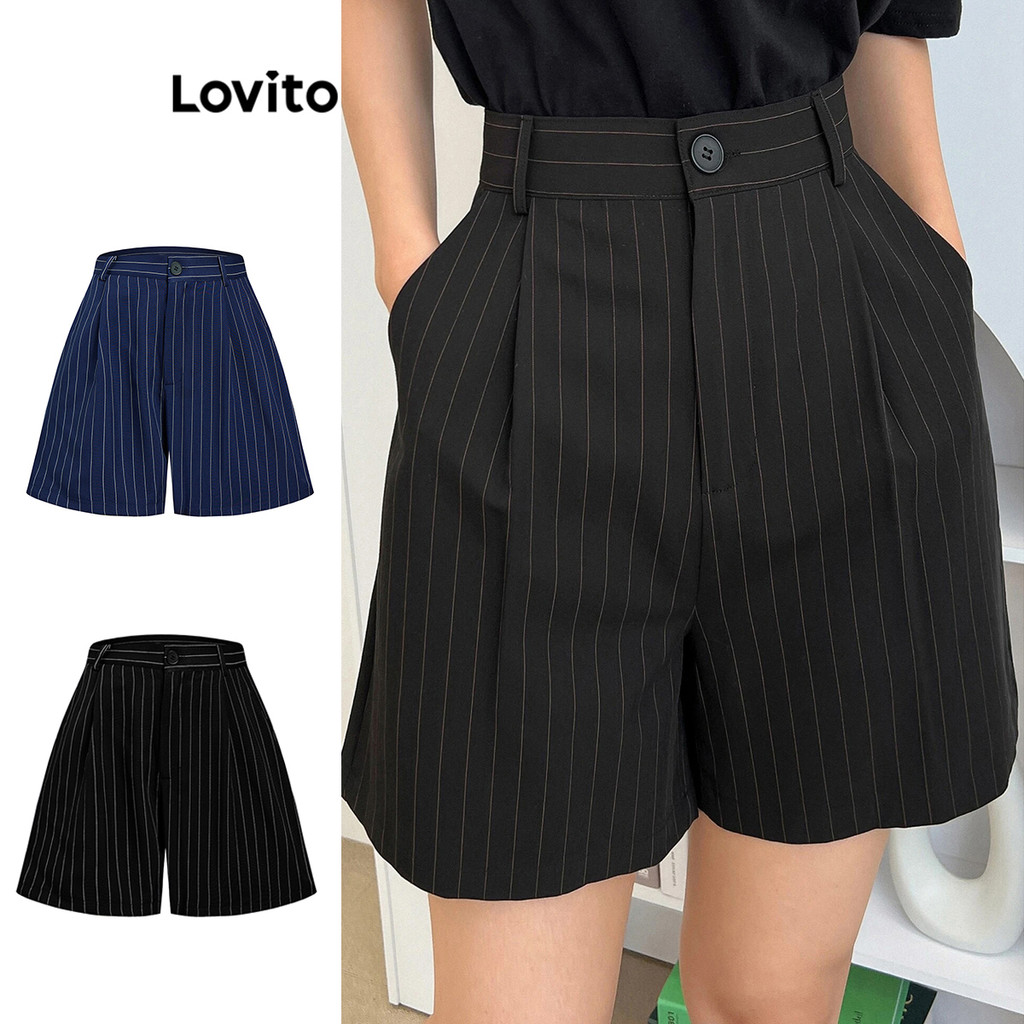 Lovito Shorts Elegantes Com Bolso Listrado Para Mulheres L105MD634 em Oferta na Shopee