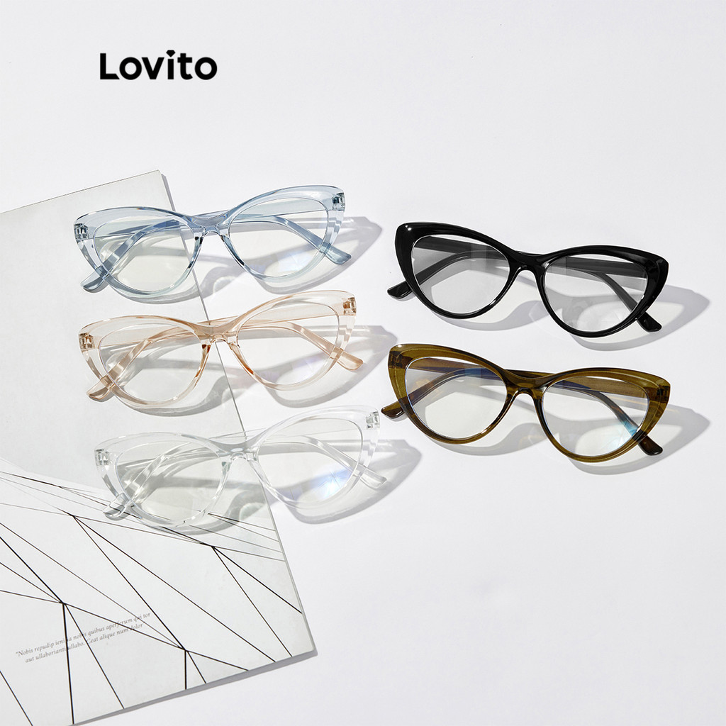 Lovito Casual Óculos Femininos Lisos de Gatinho para Leitura Anti-Luz Azul com Dobradiça de Mola L50ADSG142 em Oferta na Shopee