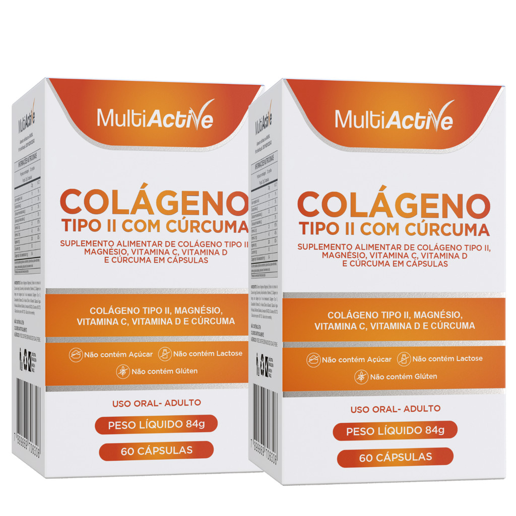 Saude Articular Kit 2 Colageno Tipo 2 Multiactive Curcuma Magnesio Vitamina C D 120 Caps Articulação