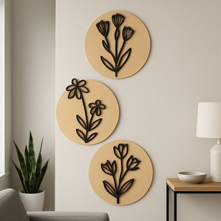 Quadros Decorativos Circulares Modular Florais em MDF com Relevo para Sala Quarto Escritório em Oferta na Shopee