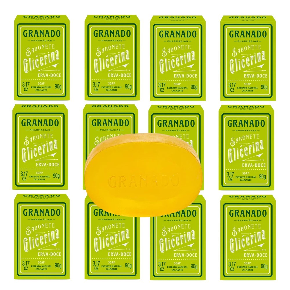Kit 12 Sabonete Granado Erva Doce Extrato Calmante Glicerina Vegetal Natural em Barra 90g