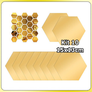 10x Dourado Espelho hexagonal acrílico espelho autoadesivo para montagem na parede espelho decorativo para parede 15x13