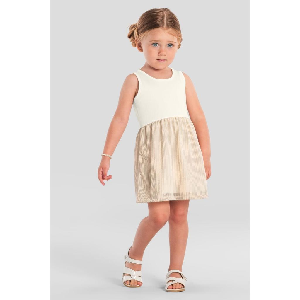 Vestido infantil menina com tule Brandili -Natural