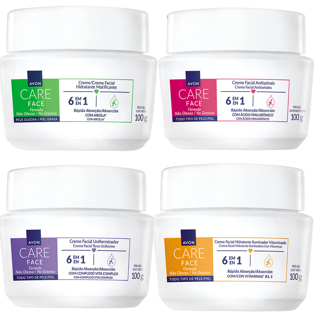 Creme Facial Vitaminado Antissinais Hidratante matificante Avon Care  6 em 1 - 100g ESCOLHA em Oferta na Shopee