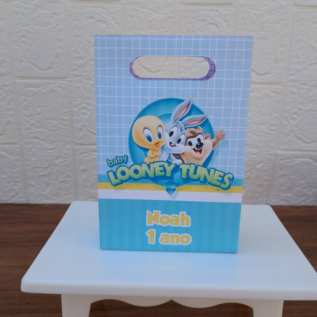 PEGUE E MONTE FESTA ANIVERSARIO Lembrancinha Sacolinha Surpresa PP Personalizada Boca de Palhaço BABY LOONEY TUNES